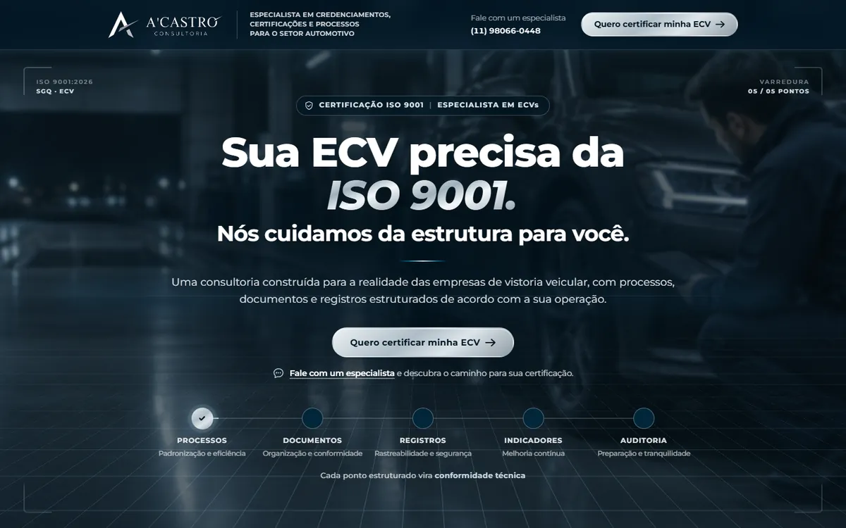 Tela da landing de consultoria em ISO 9001